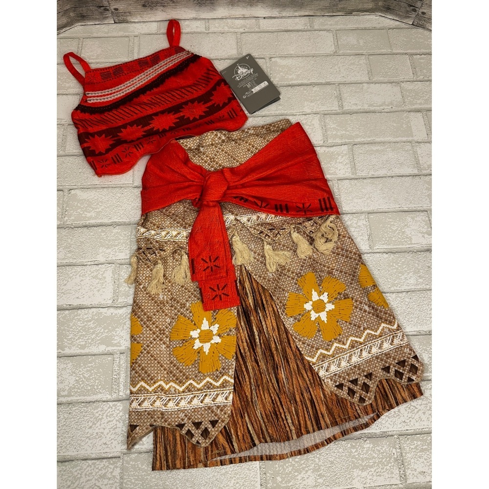 *NEW* Size 5/6 Disney Moana Costume Set Girls Top and Floral Layered Skirt